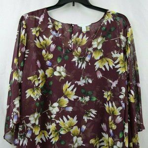 Boutique Floral Sheer Burgundy Top Plus Size 3X